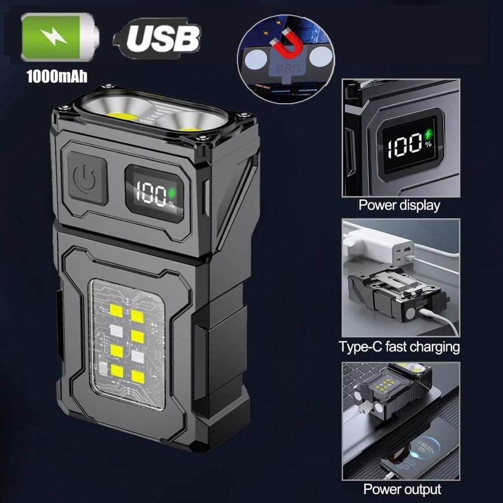 Keychain Flashlight - 180 ° Lanterna LED Rotativa Recarregável
